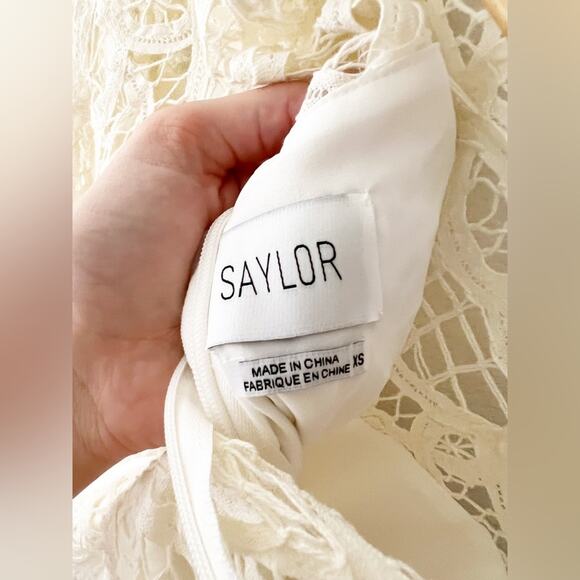 SAYLOR Ivory Josie Battenberg Long Sleeve Crochet Lace A-Line Mini Dress Size XS - Picture 12 of 12